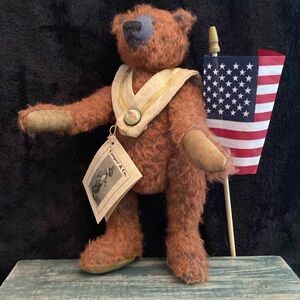 Cooper & Co Patriotic Liberty Bear Handcrafted Finest Mohair, Felt & vtg fabric
